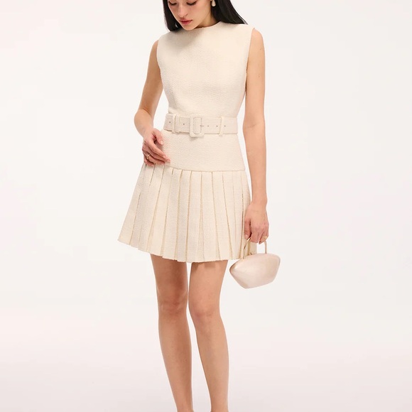 NWT Commense Tweed Pleated Cream Dress - Picture 10 of 14